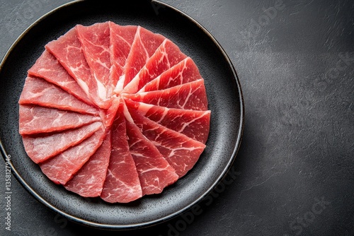 Deliciously Arranged Slices of Beef on a Black Plate