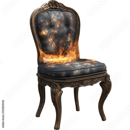 Burning desire, elegant chair aflame with passion and fiery energy