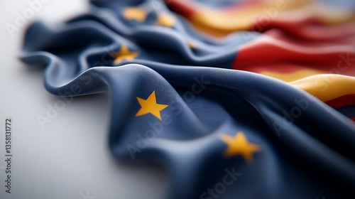 Close-up of a Waving European Union Flag Revealing Unity and Partnership