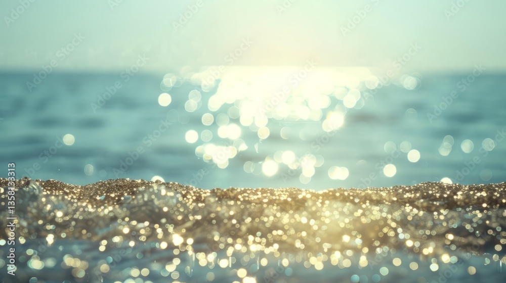 Sparkling Sea Abstract: Golden Waves & Ocean Bokeh Lights Background Sparkling Sea Abstract: Golden Waves & Ocean Bokeh Lights Background