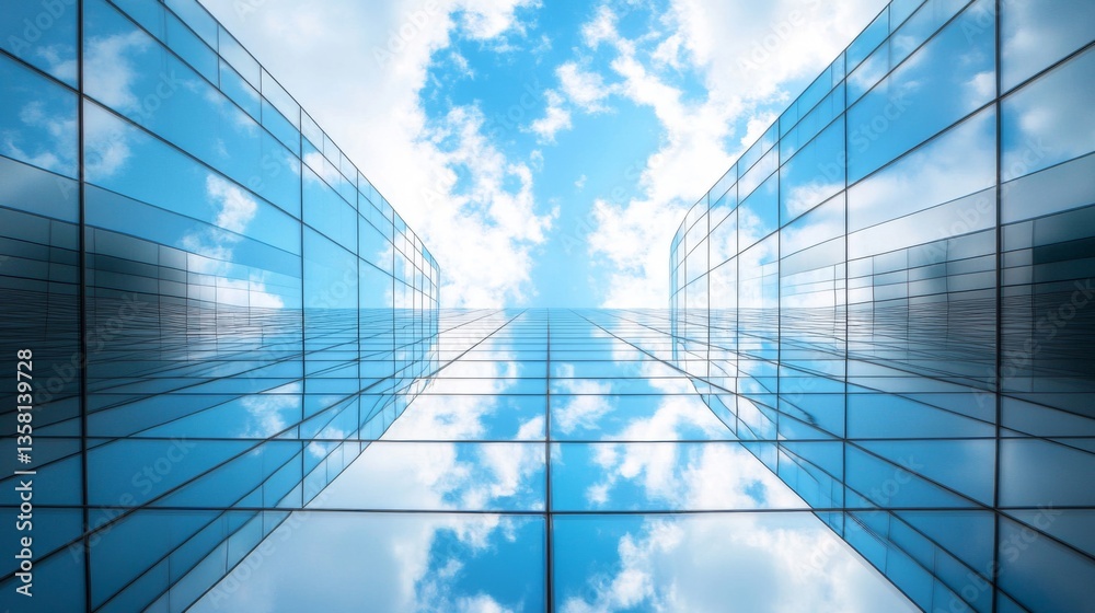 Reflective Glass Building With Blue Sky Reflection Reflective Glass Building With Blue Sky Reflection