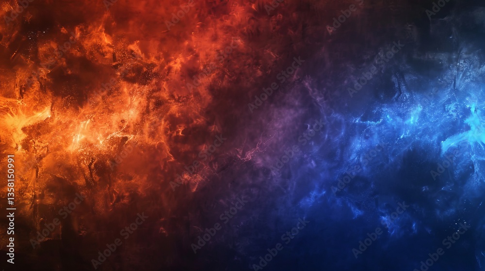 Fiery Abstract: Hot Red And Cool Blue Nebula Cloud Background Fiery Abstract: Hot Red And Cool Blue Nebula Cloud Background