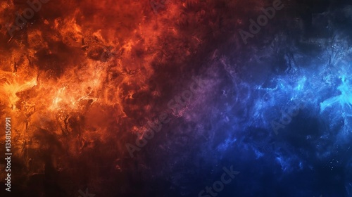 Fiery Abstract: Hot Red And Cool Blue Nebula Cloud Background