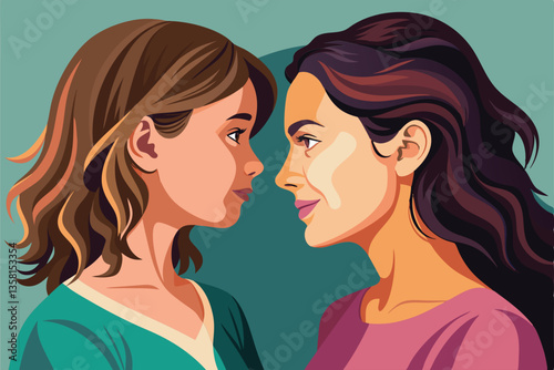 A mother and daughter exchange a powerful look, showcasing their deep connection and strength together, Two strong women, Mom and daughter look into each others eyes,