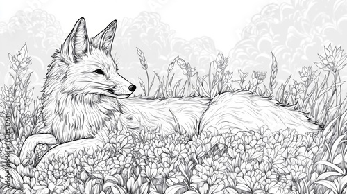 Monochrome Fox Illustration in Woodland Setting