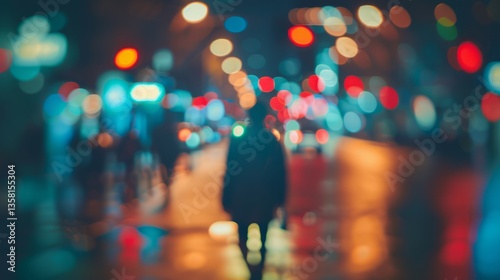 Urban Night Bokeh: Blurred City Lights & Silhouette In The Evening
