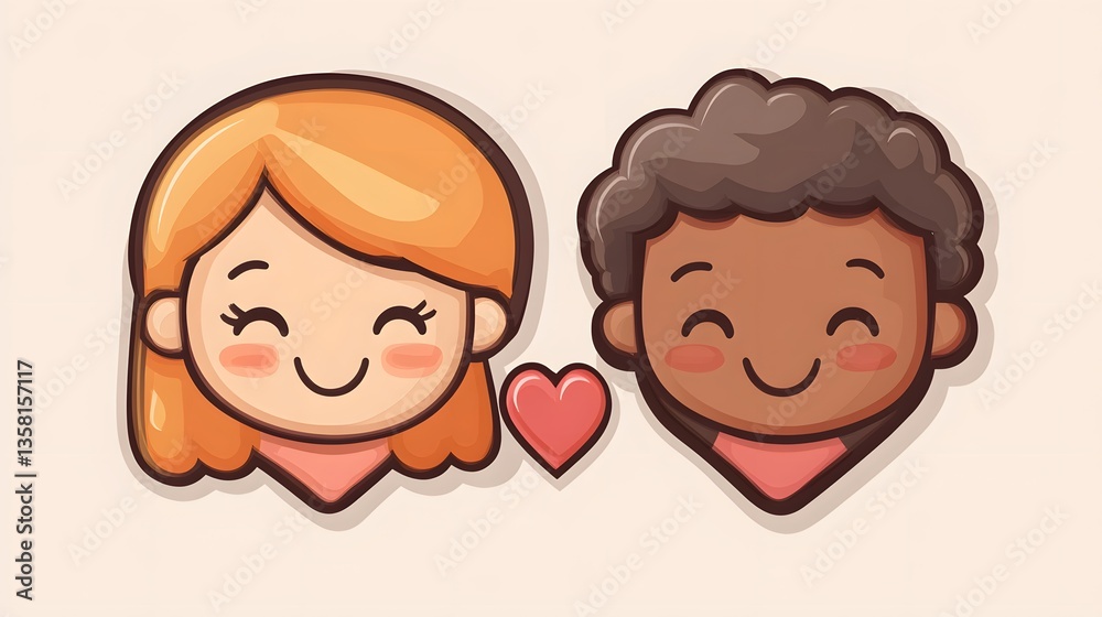 Two People with Heart Emoji Cartoon Vector Illustration in a Romantic Setting Two People with Heart Emoji Cartoon Vector Illustration in a Romantic Setting