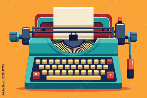 A colorful and disproportionate typewriter design showcases a unique take on vintage writing tools, Typewriter Customizable Disproportionate Illustration