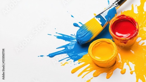 Vibrant Paintbrush Dipped in Colorful Paints
