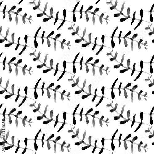Minimalist Watercolor Leaves Seamless Pattern, Monochrome Botanical Design