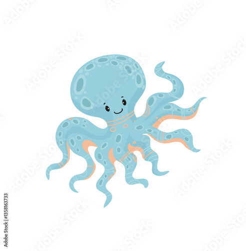 Vector illustration of a light blue octopus with tentacles.