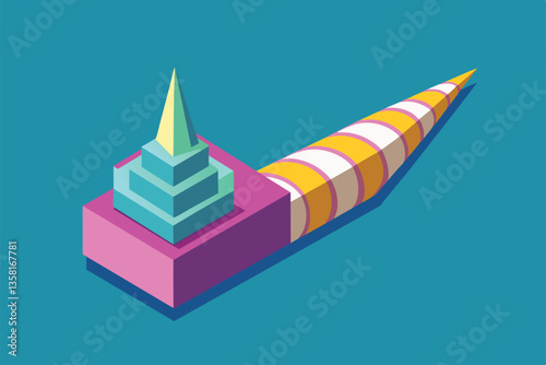 This vibrant isometric illustration showcases a customizable unicorn horn with geometric designs, Unicorn horn Customizable Isometric Illustration