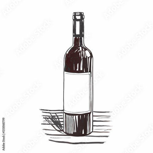 Wine bottle sketch. Hand-drawn bottle in vintage etching style, monochrome. Concept: wine branding, sommelier blogs, rustic restaurant menus.