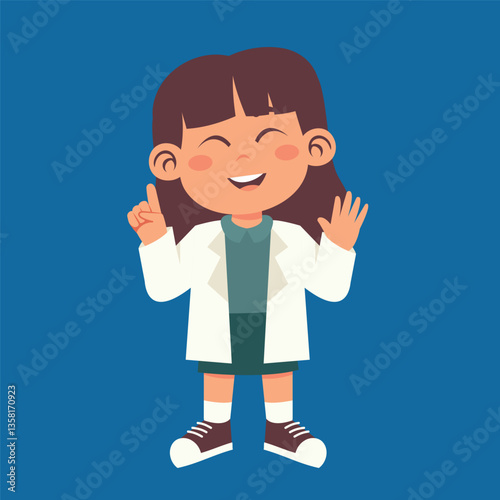 Cheerful Girl in Lab Coat Vector Illustration
