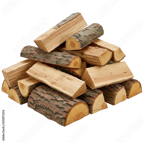 Stack of firewood logs isolated on transparent background