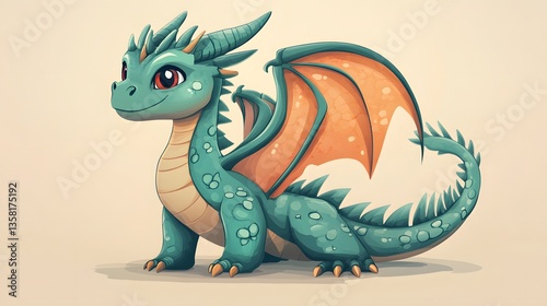 Adorable Cute Green Dragon Mythological Creature Zodiac Image