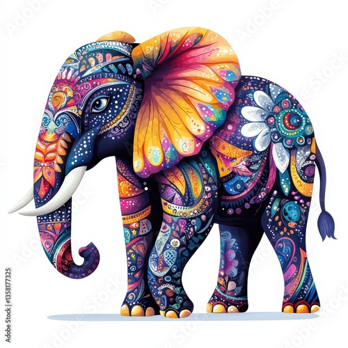 Minimalistic Elephant Design with Colorful Patterns for T-Shirt Print