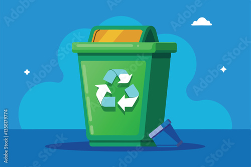 A green recycle bin stands ready for dust disposal, promoting cleanliness in your workspace environment, Use the recycle bin for dust