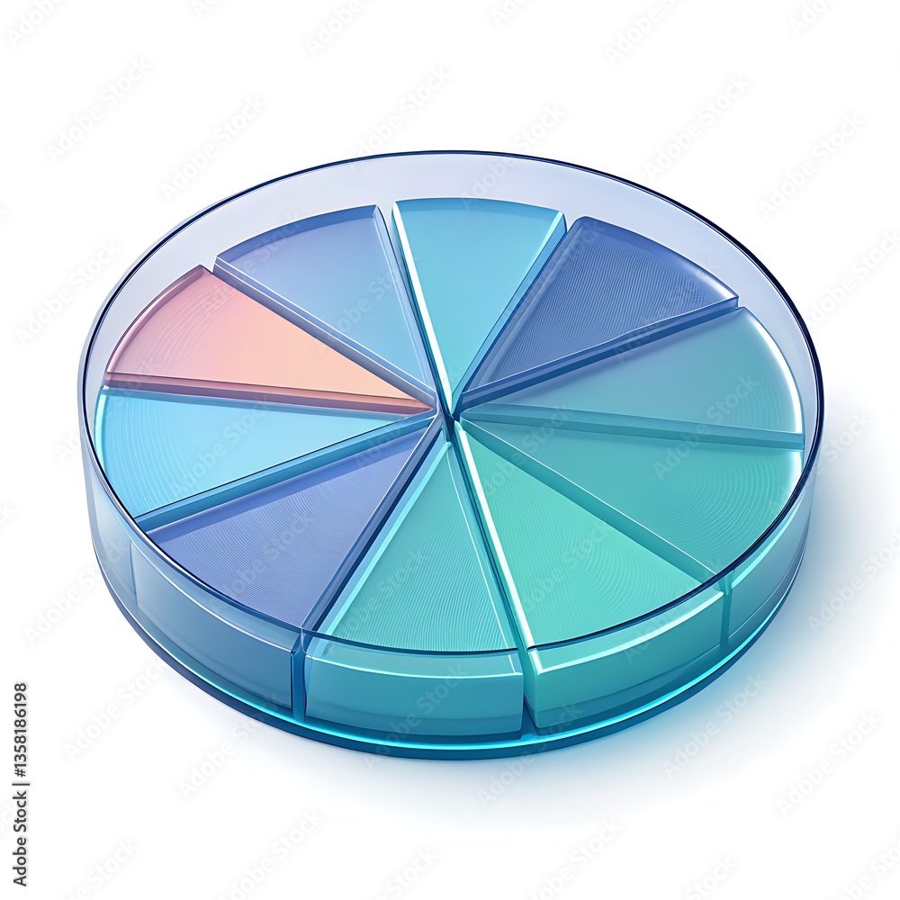 Obraz premium A pie chart with different colored slices inside a clear container on a white background surface view