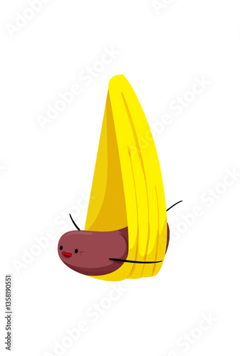 Vector illustration of a sweet potato character resting in a yellow hammock.