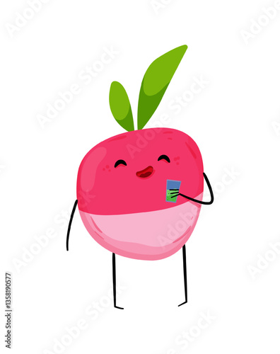 Vector illustration of a radish character holding a drink.