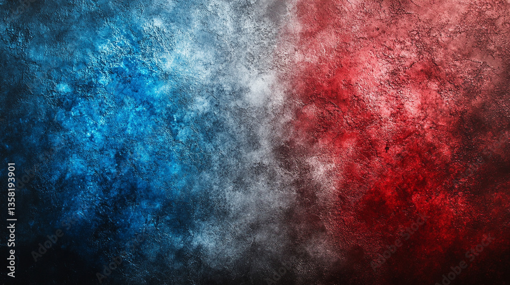 Fototapeta premium A red and blue grainy gradient background with a black backdrop, featuring a noise texture effect, symbolizing creativity, energy, and contrast. Ideal for modern designs, captions, or web headers. 
