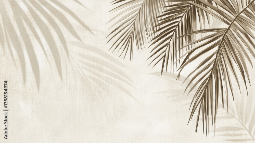 Obraz premium Beige Palm Leaves Shadows Background Texture