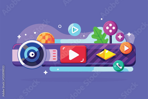 A vibrant lower third design featuring playback icons and colorful elements for engaging content display, Video Streaming platform Lower Third,
