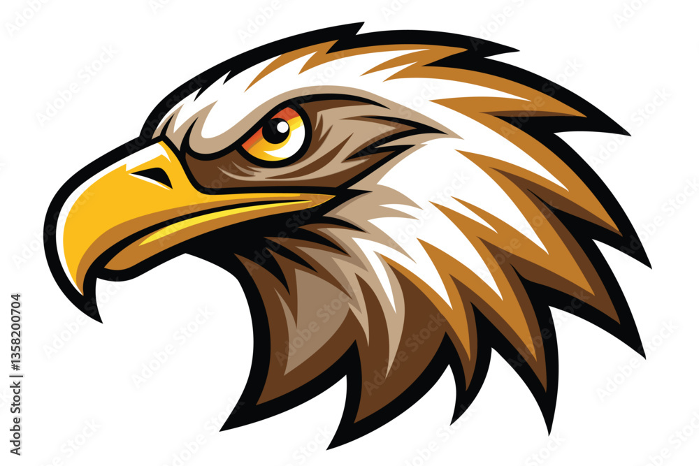 Fototapeta premium An eagle head mascot showcases intricate details and a fierce expression against a clean white backdrop, vintage eagle head mascot, isolated white background