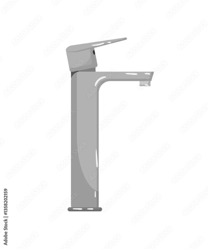 Vector illustration of a gray modern single faucet. The faucet is designed for easy water flow and temperature control. Vector illustration of a gray modern single faucet. The faucet is designed for easy water flow and temperature control.