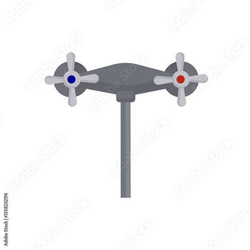 Vector illustration of a metal cross handle faucet. The faucet features a classic design with cross handles for water control.
