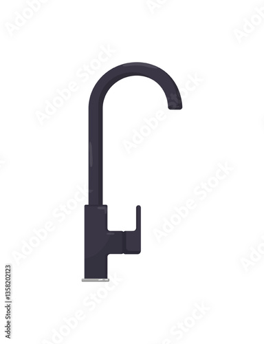 Vector illustration of a black modern curved faucet. The faucet is stylish and functional, suitable for contemporary kitchens.