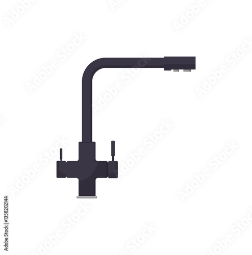 Vector illustration of a black modern extended faucet. The faucet is designed for large sinks and industrial use.