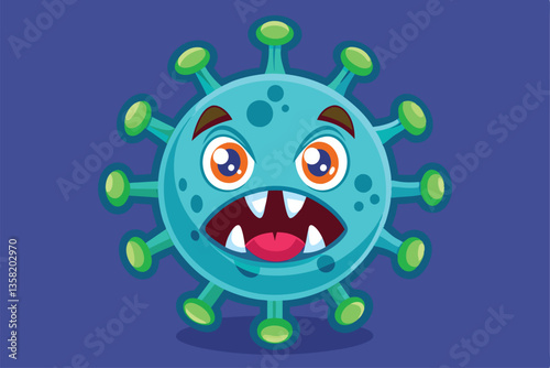 A cheerful cartoon virus character with bright colors and an expressive face adds a fun twist to viral imagery, Virus Customizable Cartoon Illustration