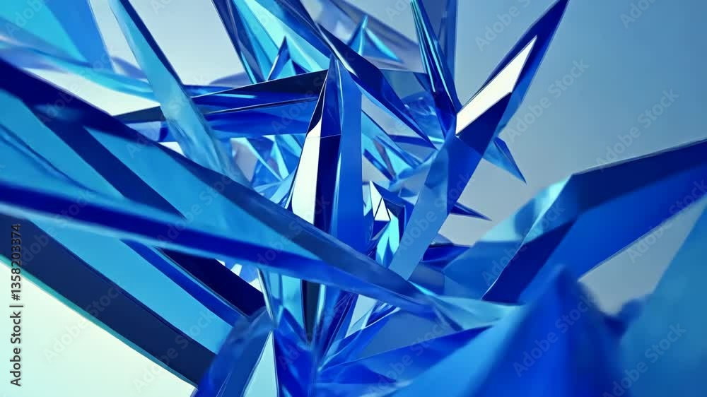 Striking blue geometric shapes create a captivating pattern with a three-dimensional effect in an abstract scene
