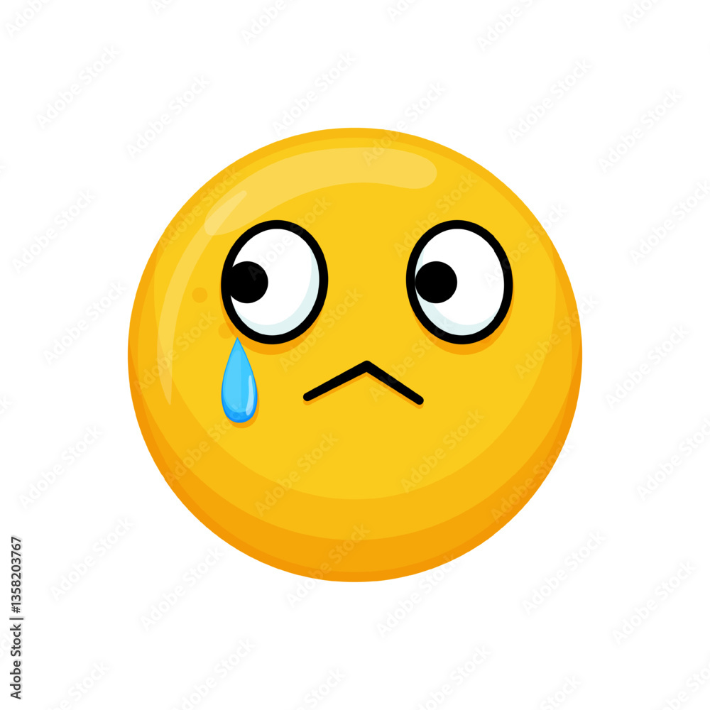 Vector illustration of a yellow emoticon with a crying expression, a tear and a downturned mouth. Vector illustration of a yellow emoticon with a crying expression, a tear and a downturned mouth.