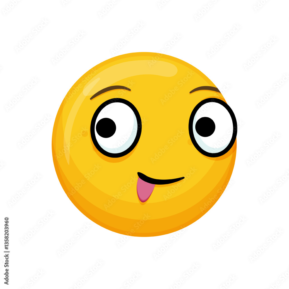 Vector illustration of a yellow emoticon with a wacky expression, tongue out and large eyes. Vector illustration of a yellow emoticon with a wacky expression, tongue out and large eyes.