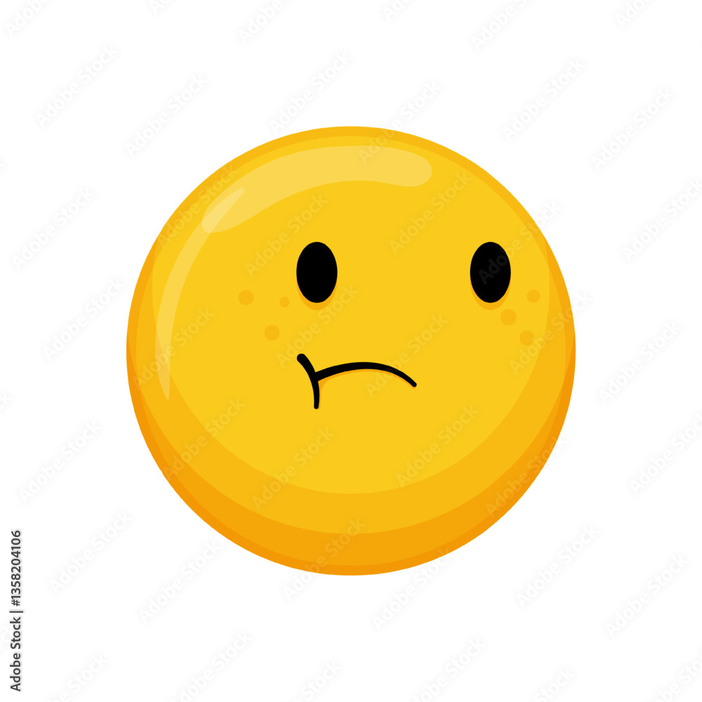 Fototapeta premium Vector illustration of a yellow emoticon with a sad expression and downturned mouth.