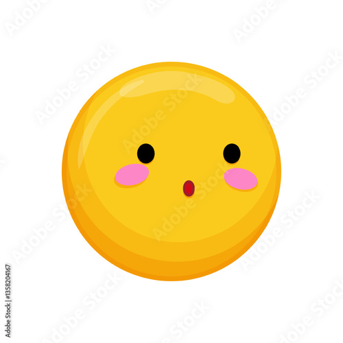 Vector illustration of a yellow emoticon with a blushing expression and pink cheeks.