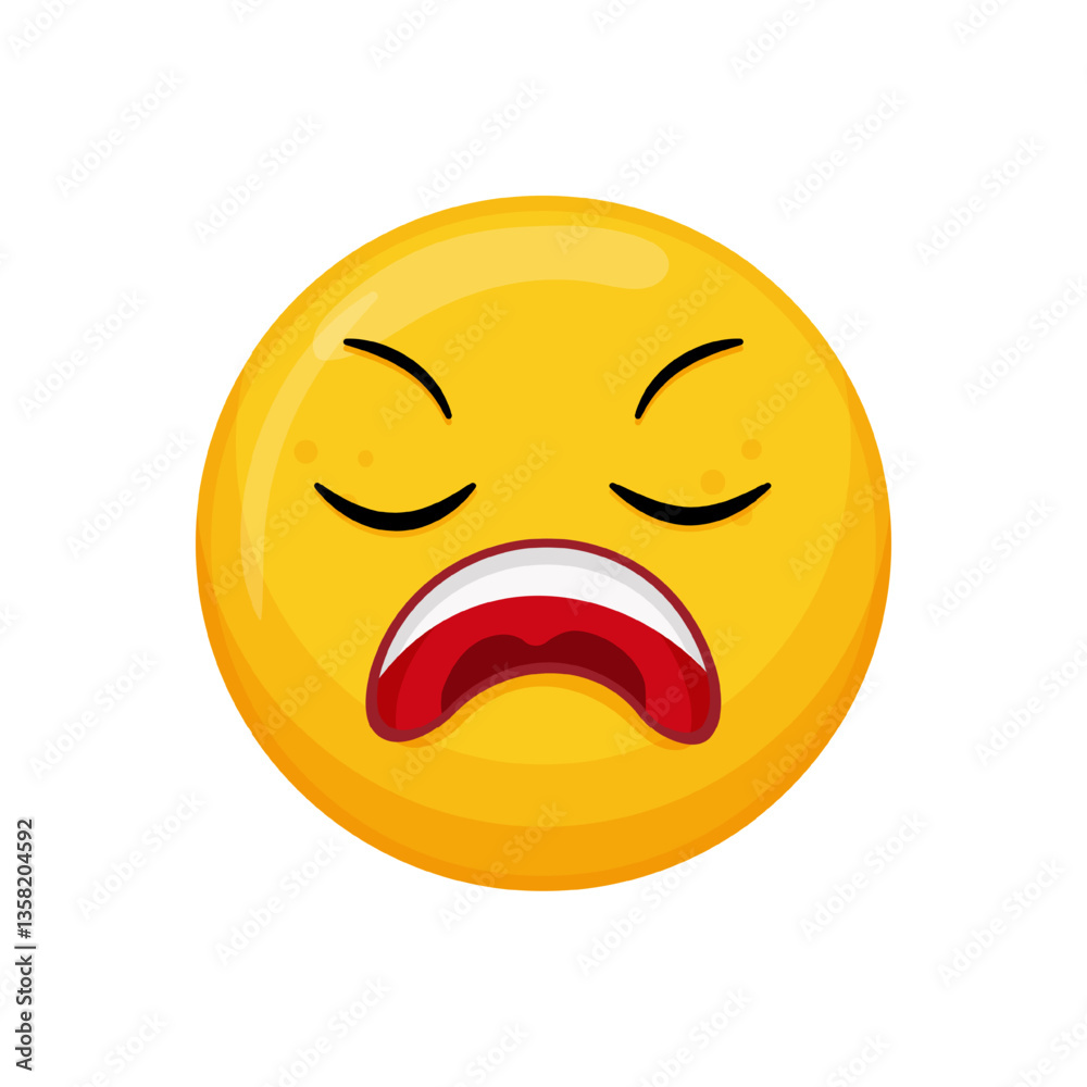 Fototapeta premium Vector illustration of a yellow emoticon with a laughing expression, closed eyes and a wide smile.