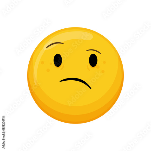 Vector illustration of a yellow emoticon with a frowning expression and small dots for eyes.