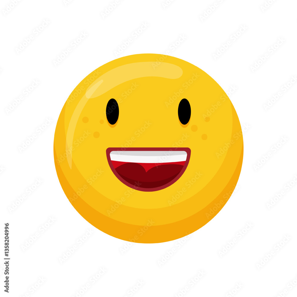 Fototapeta premium Vector illustration of a yellow emoticon with a happy expression and a wide smile.