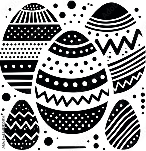 Black and White Decorative Easter Eggs for Coloring and Design Projects