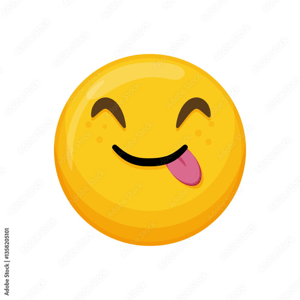 Fototapeta premium Vector illustration of a yellow emoticon with a playful expression, tongue out and a smile.