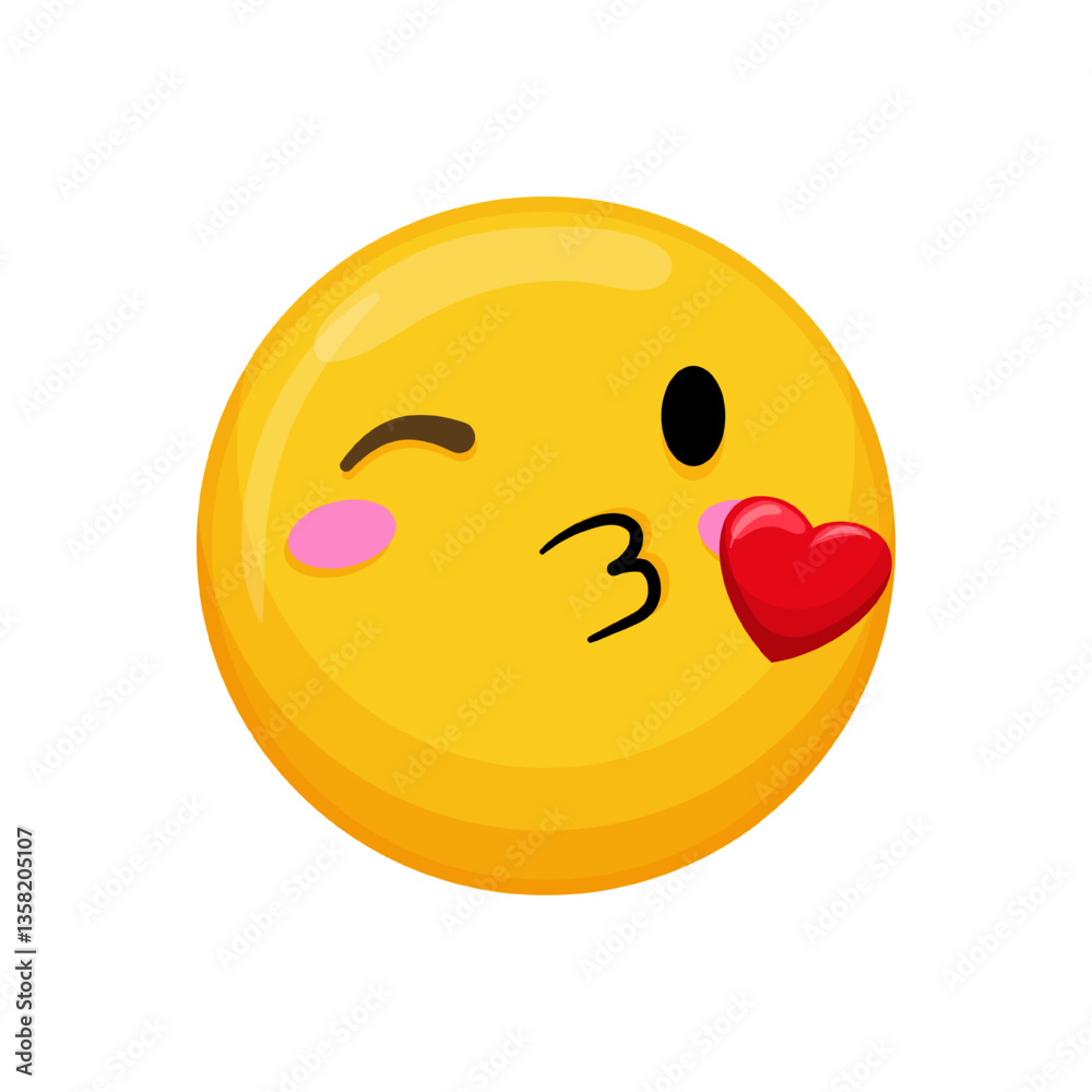 Vector illustration of a yellow emoticon with a kissing expression, wink and a heart. Vector illustration of a yellow emoticon with a kissing expression, wink and a heart.