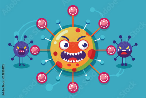 Customizable representation of virus transmission showcases different types of viral interactions and effects, Virus transmission Customizable Disproportionate Illustration