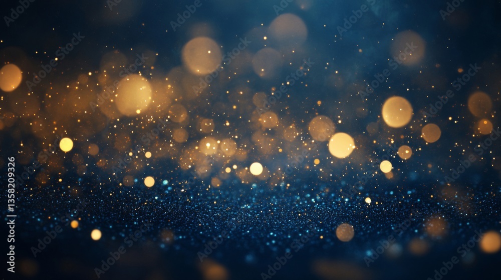Dark Blue and Gold Glitter Background with Sparkling Lights Dark Blue and Gold Glitter Background with Sparkling Lights