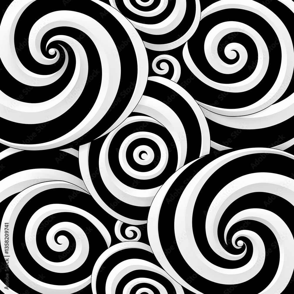 Fototapeta premium Seamless Abstract Spiral Pattern in Bold Black and White with High Contrast Design