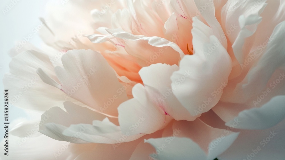 Close Up of a Delicate Pale Pink and White Peony Blossom Close Up of a Delicate Pale Pink and White Peony Blossom