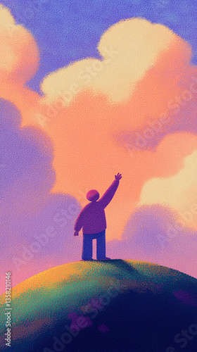 Person Reaching Towards Colorful Clouds